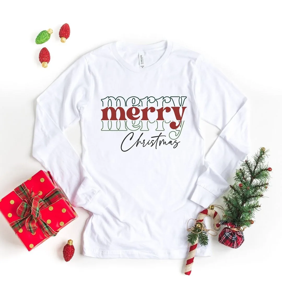 Merry Christmas Stacked Long Sleeve Tee sold by Zulily