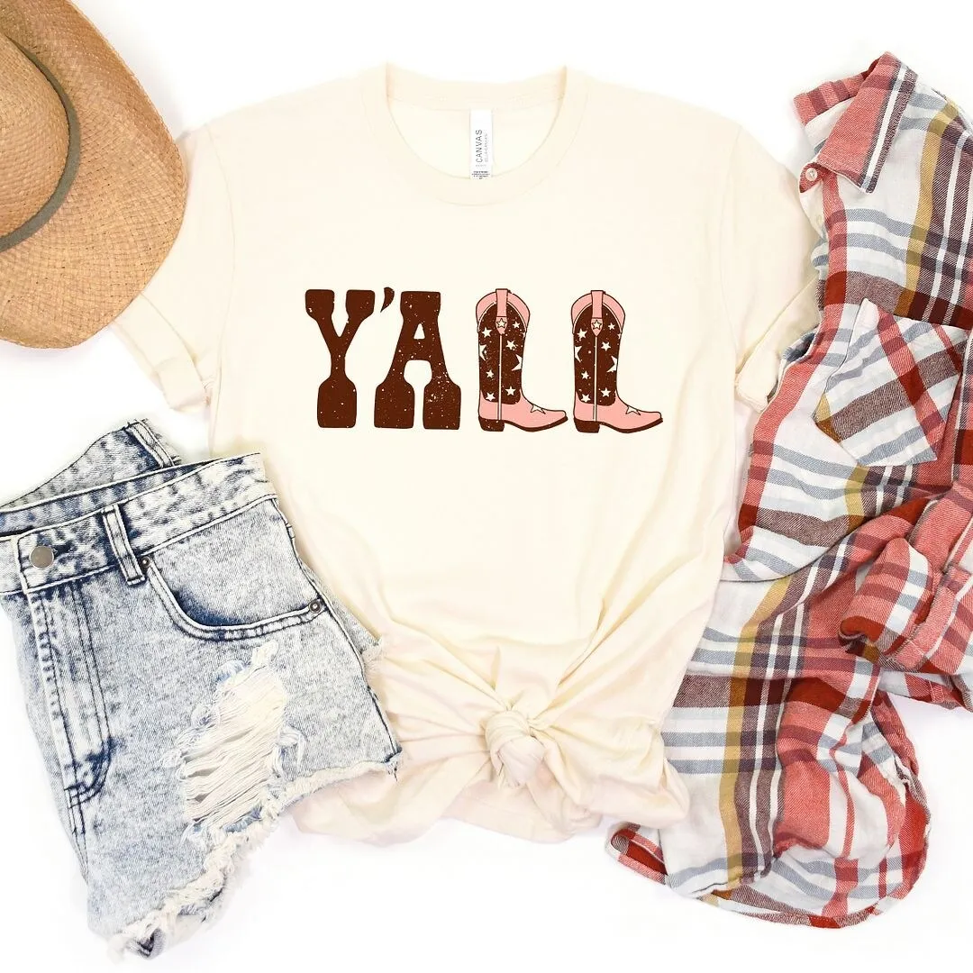 Y'all Boots Short Sleeve Crewnneck Tee sold by Zulily