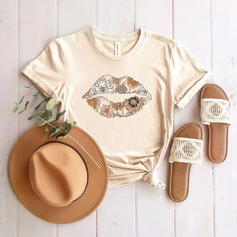 Boho Floral Lips Short Sleeve Crewnneck Tee sold by Zulily