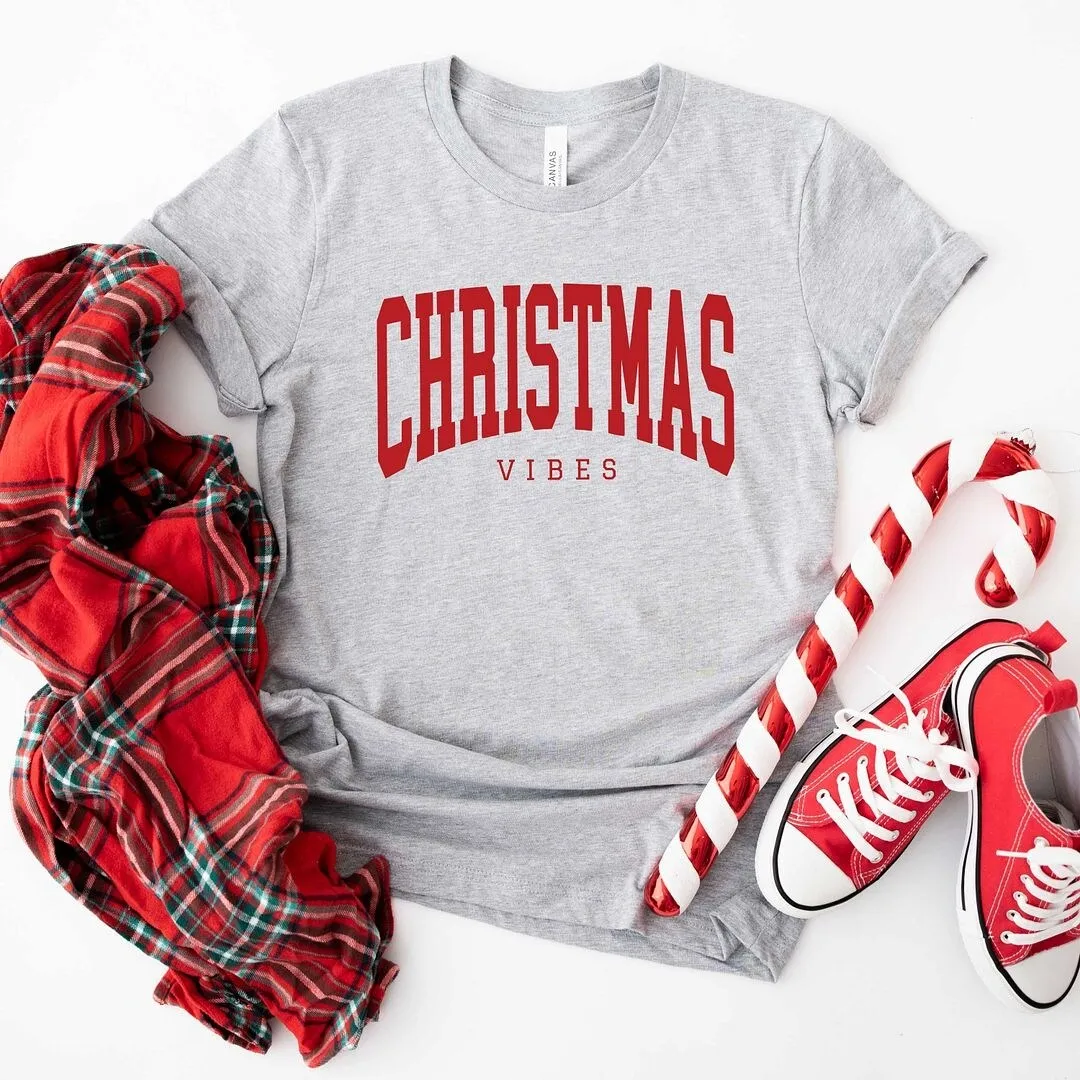 Christmas Vibes Varsity Short Sleeve Crewnneck Tee sold by Zulily