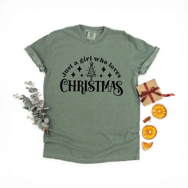Just A Girl Who Loves Christmas Garment Dyed Tee sold by Zulily
