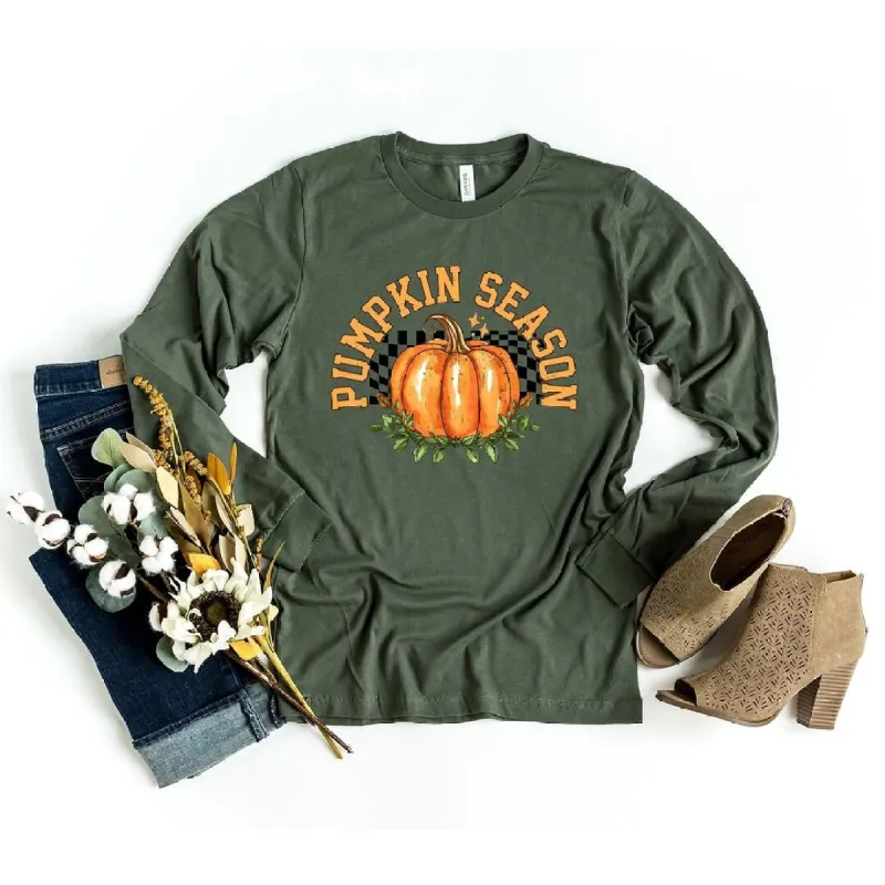 Pumpkin Season Checkered Long Sleeve Tee sold by Zulily