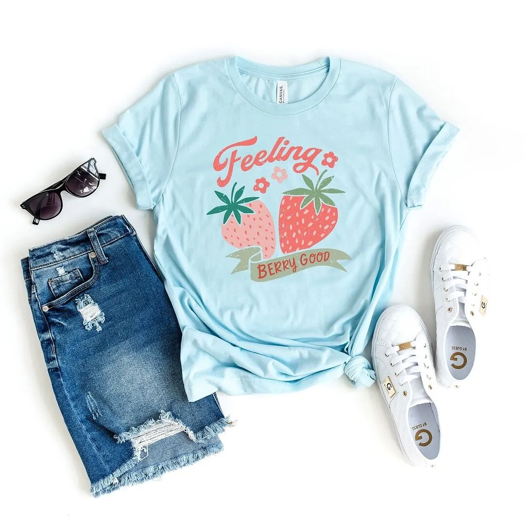 Feeling Berry Good Strawberries Short Sleeve Crewnneck Tee sold by Zulily