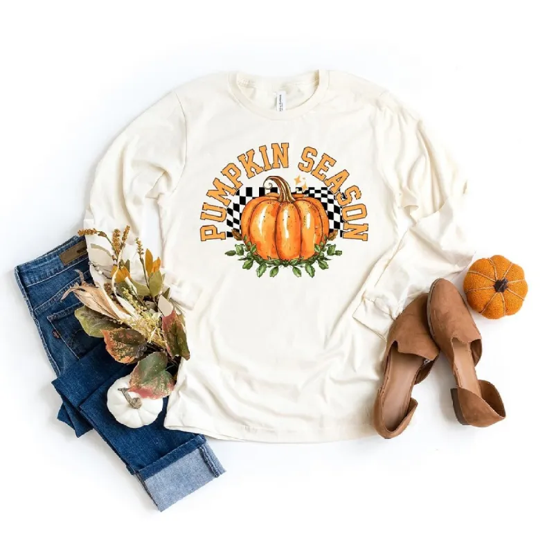 Pumpkin Season Checkered Long Sleeve Tee sold by Zulily