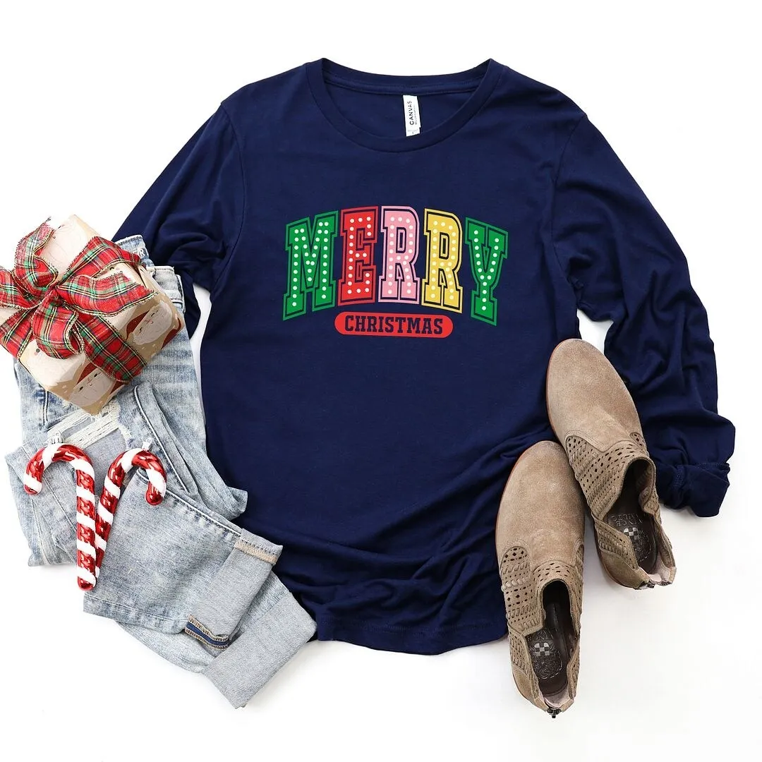 Merry Christmas Varsity Colorful Long Sleeve Tee sold by Zulily