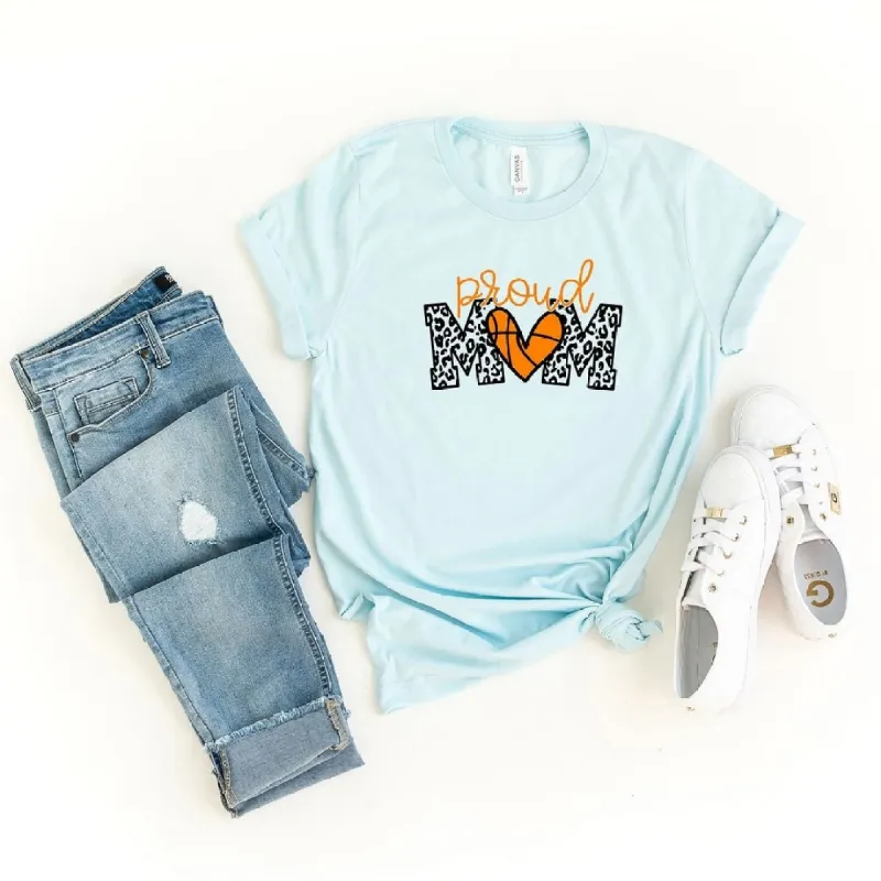 Proud Mom Basketball Colorful Short Sleeve Crewnneck Tee sold by Zulily