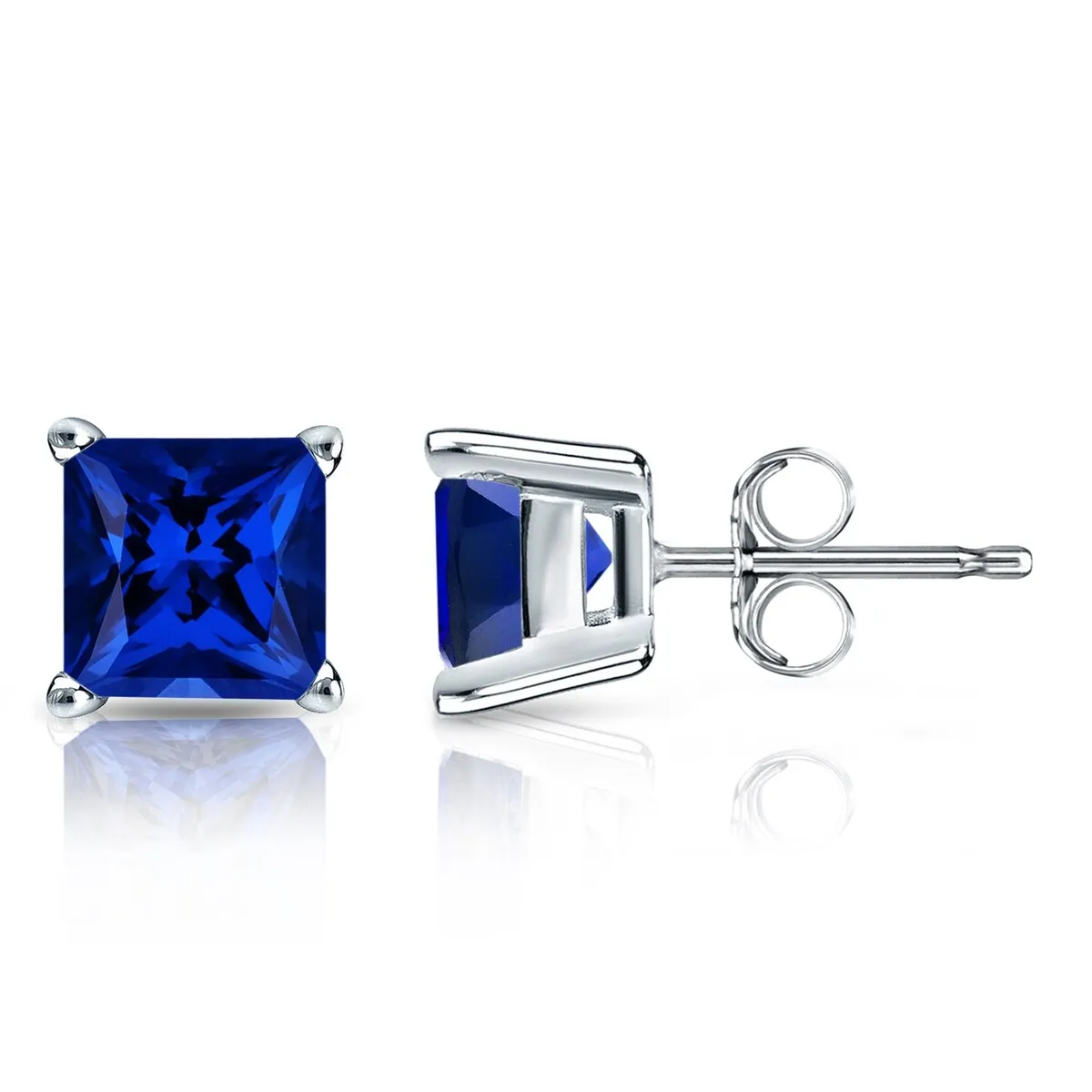 RhythmRocks Sterling Silver Lab Grown Gemstone Princess Blue Sapphire Stud Earrings 2.00 ct. tgw. 4-Prong Push-Back sold by Zulily product image thumbnail 3