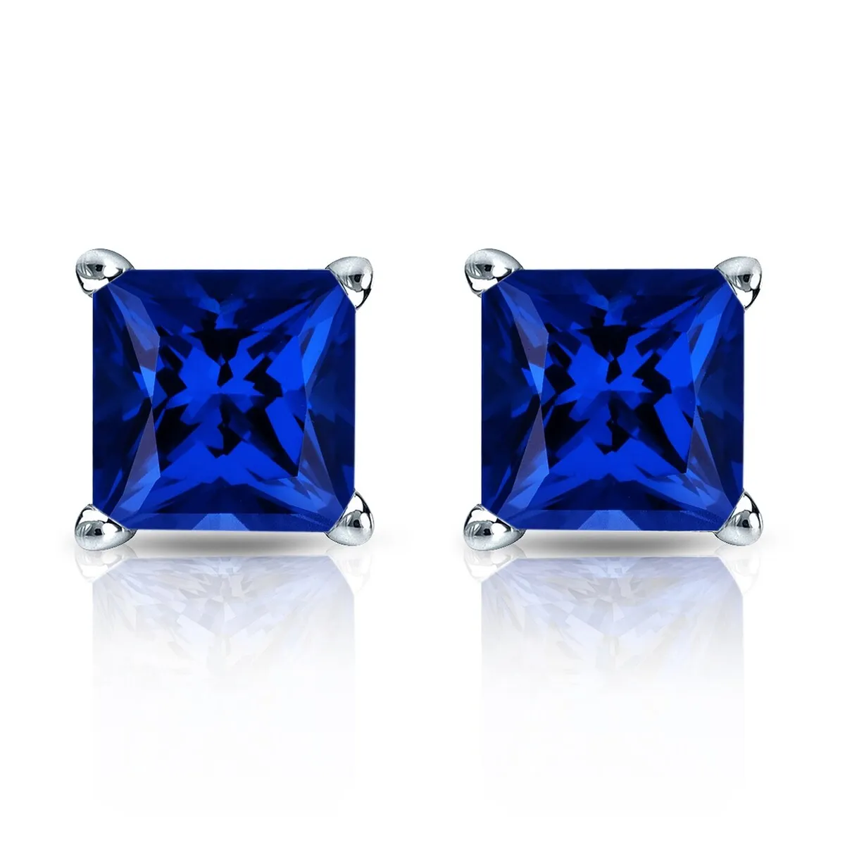 RhythmRocks Sterling Silver Lab Grown Gemstone Princess Blue Sapphire Stud Earrings 2.00 ct. tgw. 4-Prong Push-Back sold by Zulily