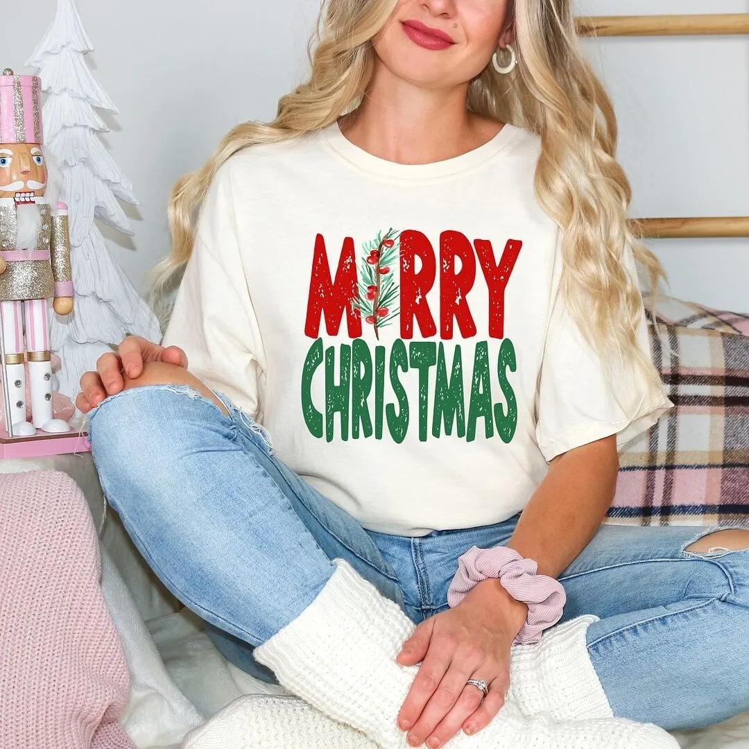 Red And Green Merry Christmas Garment Dyed Tee sold by Zulily product image thumbnail 3