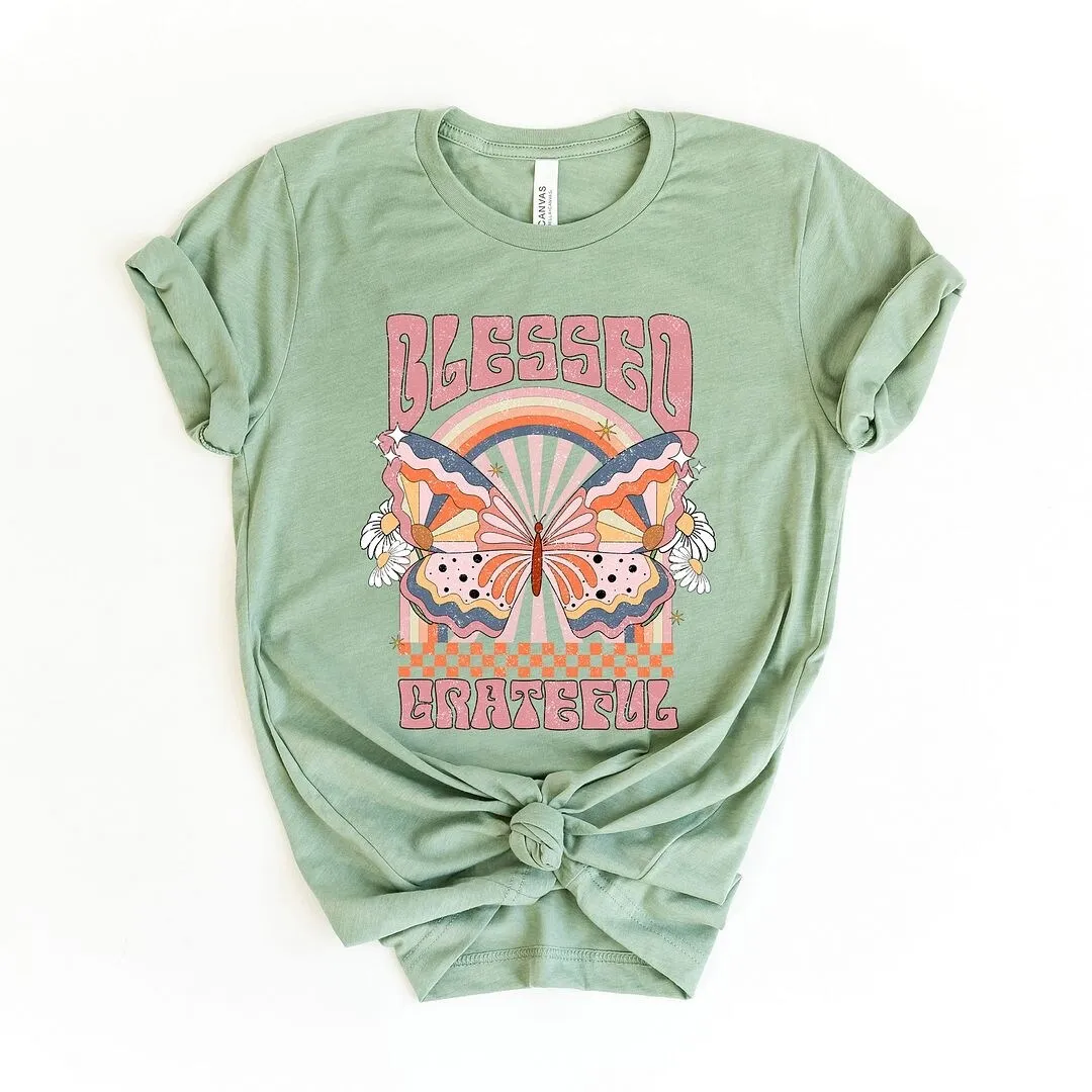 Blessed Grateful Butterfly Short Sleeve Crewnneck Tee sold by Zulily product image thumbnail 2