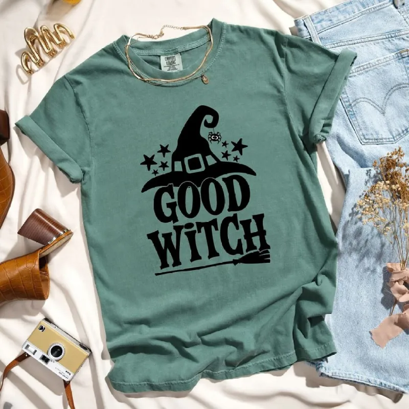 Good Witch Broom Garment Dyed Tee sold by Zulily