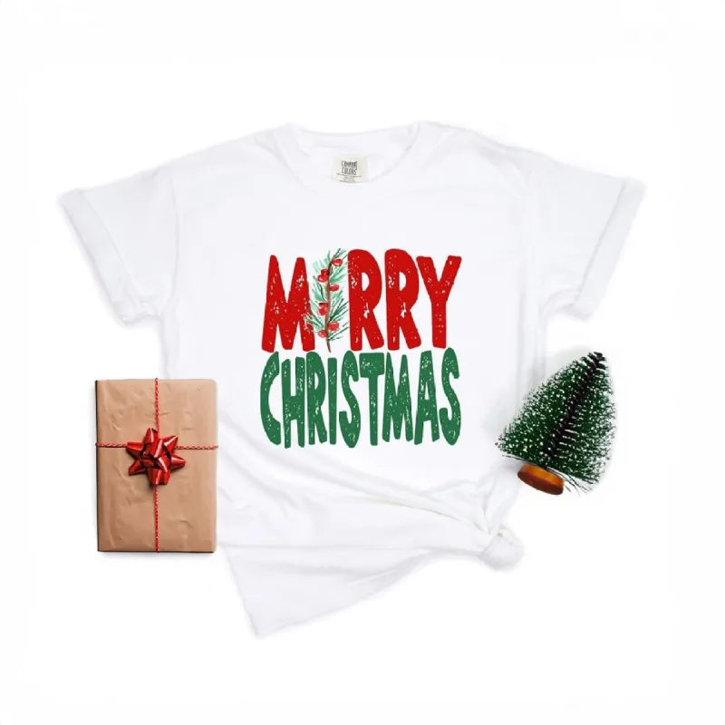 Red And Green Merry Christmas Garment Dyed Tee sold by Zulily