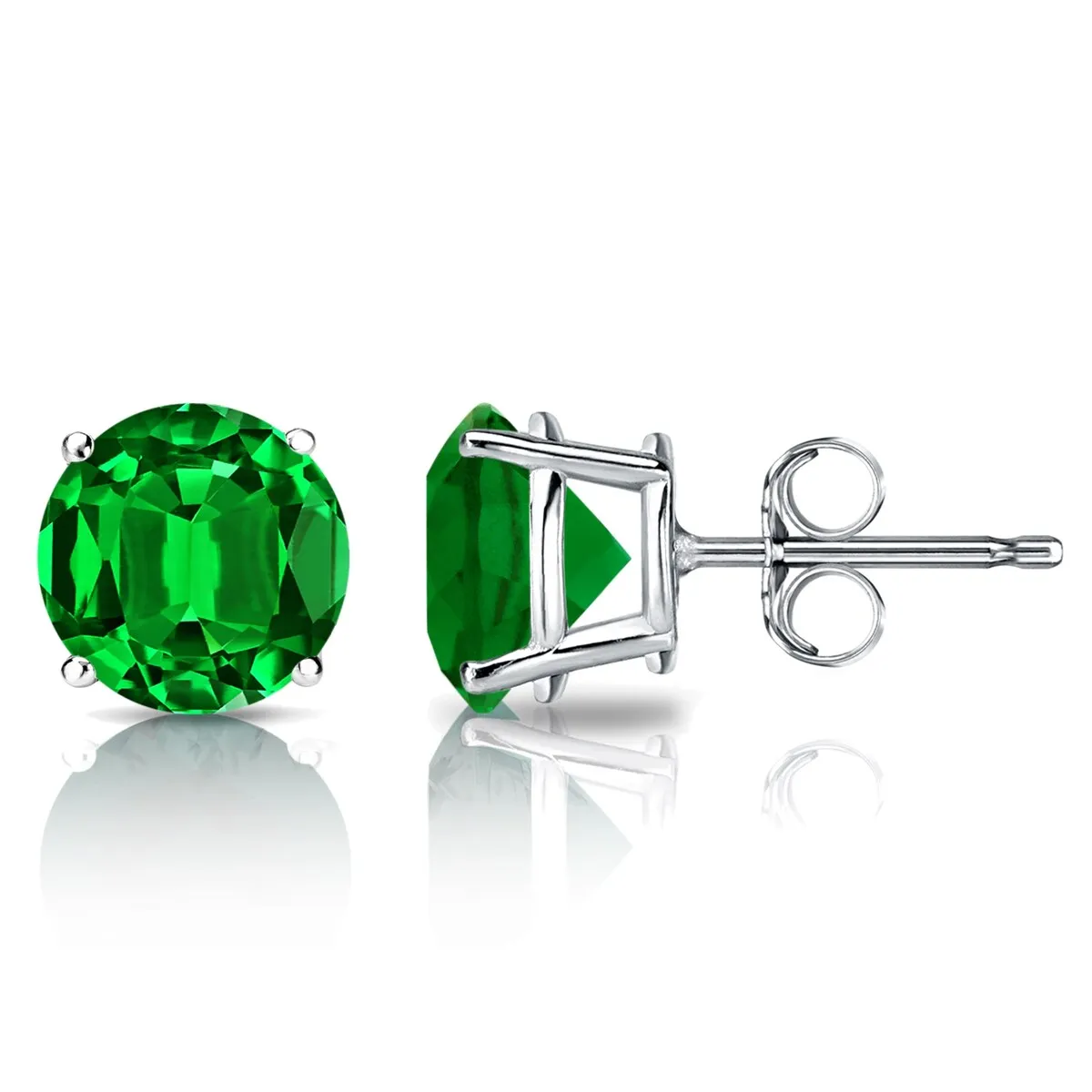 RhythmRocks Sterling Silver Lab Grown Gemstone Princess Emerald Stud Earrings 2.00 ct. tgw. 4-Prong Push-Back - Green sold by Zulily product image thumbnail 3