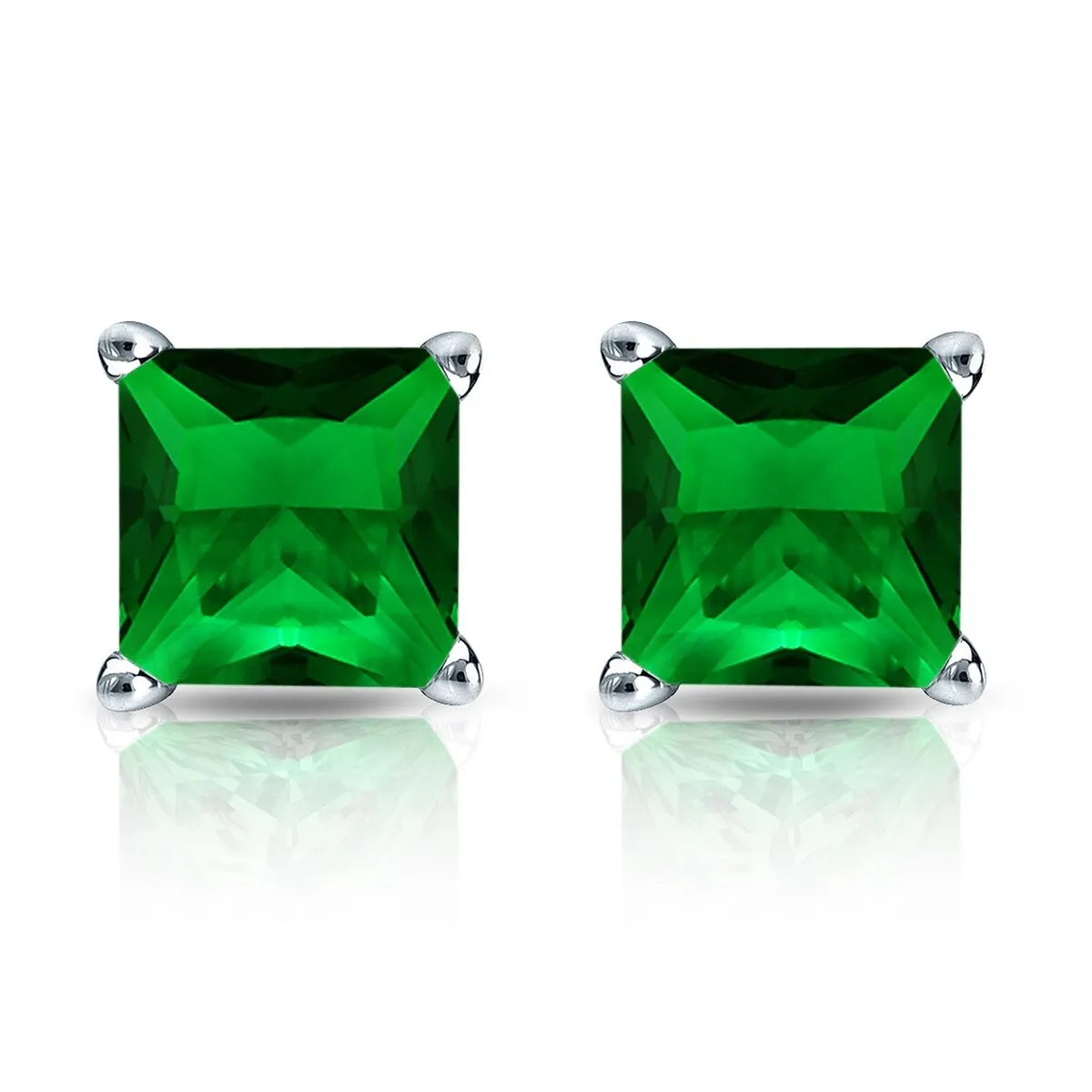 RhythmRocks Sterling Silver Lab Grown Gemstone Princess Emerald Stud Earrings 2.00 ct. tgw. 4-Prong Push-Back - Green sold by Zulily