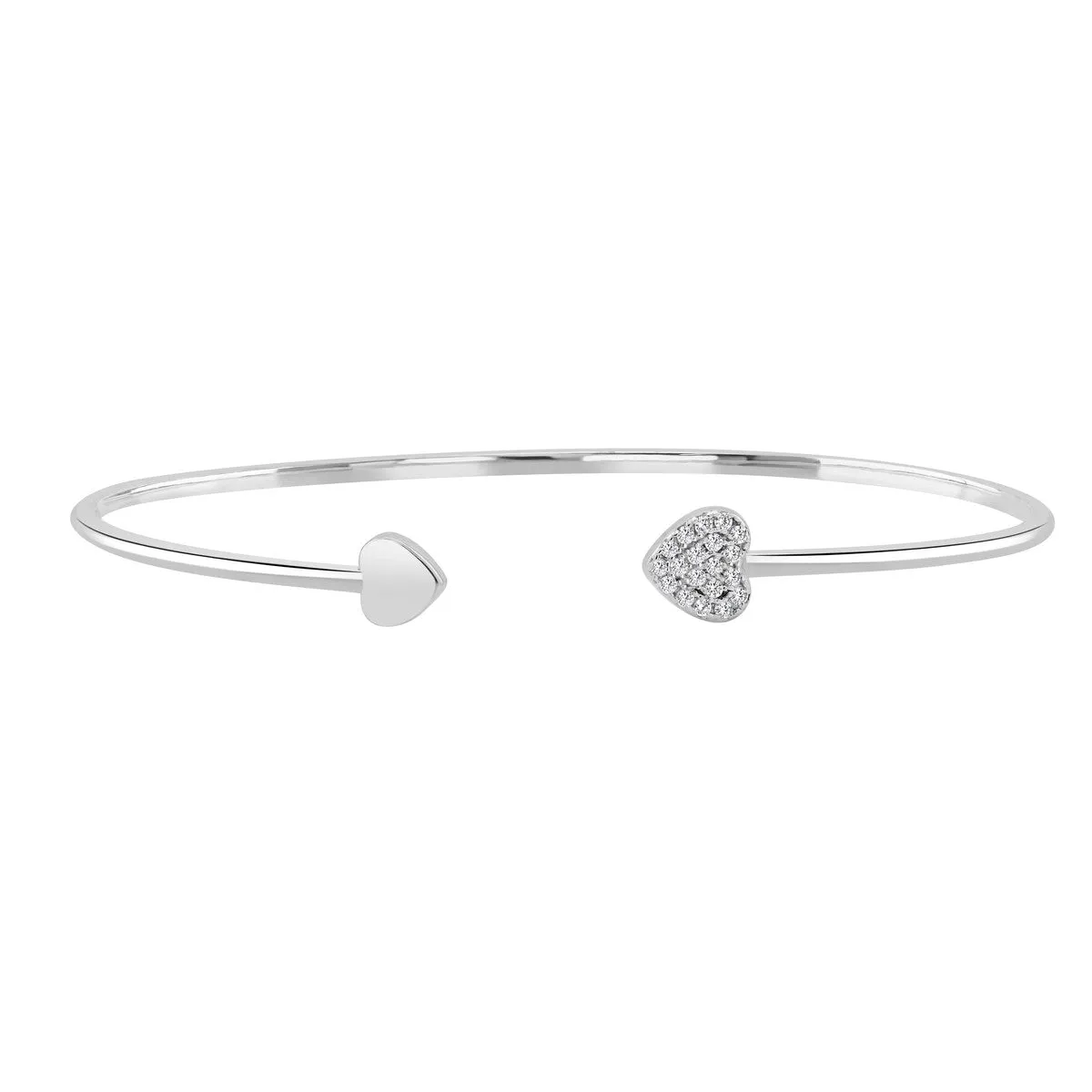 RhythmRocks Sterling Silver Round Diamond Simulant CZ Double Heart Bangle Bracelet(AAA Quality) sold by Zulily