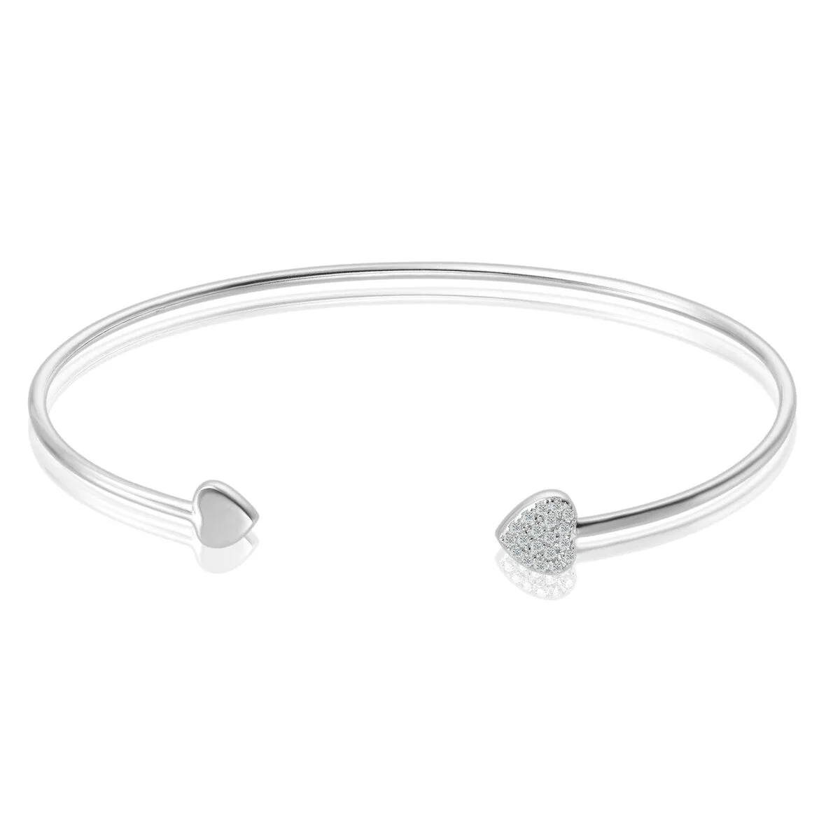 RhythmRocks Sterling Silver Round Diamond Simulant CZ Double Heart Bangle Bracelet(AAA Quality) sold by Zulily product image thumbnail 3
