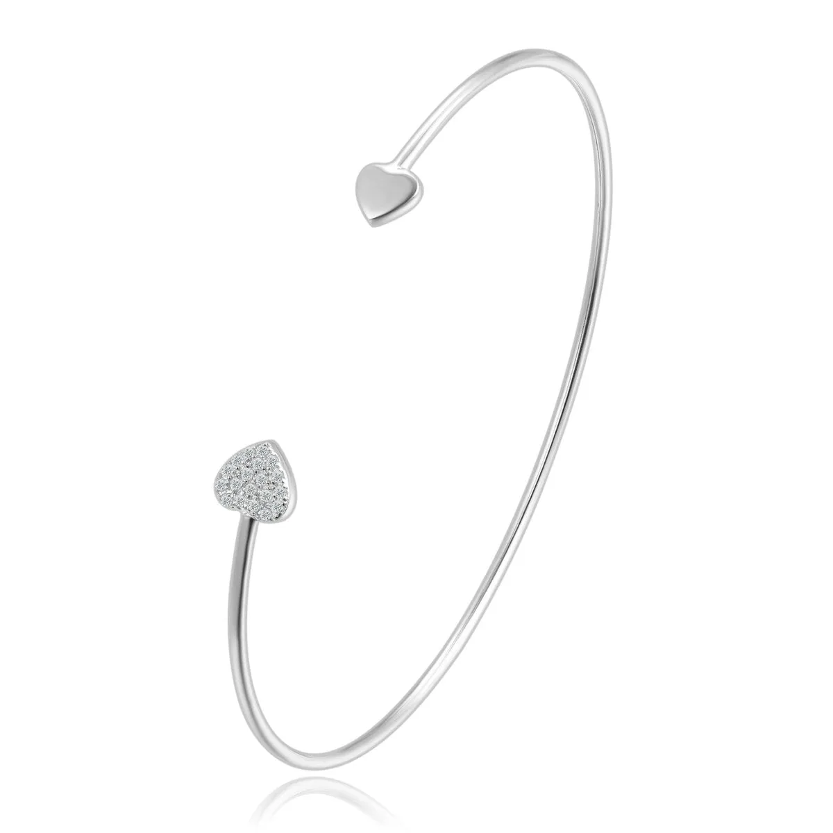 RhythmRocks Sterling Silver Round Diamond Simulant CZ Double Heart Bangle Bracelet(AAA Quality) sold by Zulily product image thumbnail 2