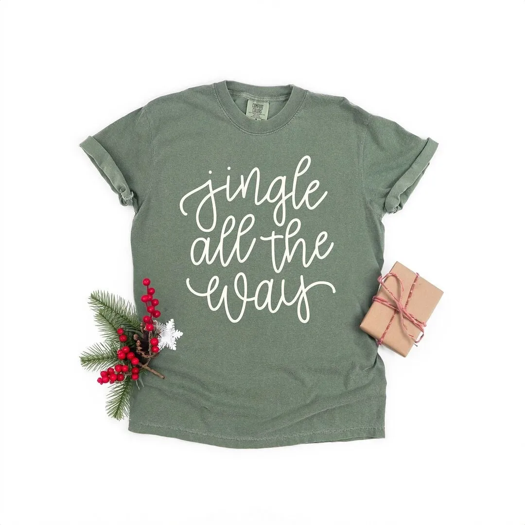 Jingle All The Way Cursive Puff Print Garment Dyed Tee sold by Zulily