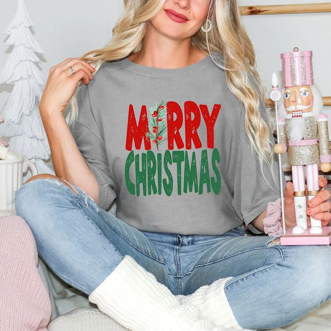 Red And Green Merry Christmas Garment Dyed Tee sold by Zulily product image thumbnail 3