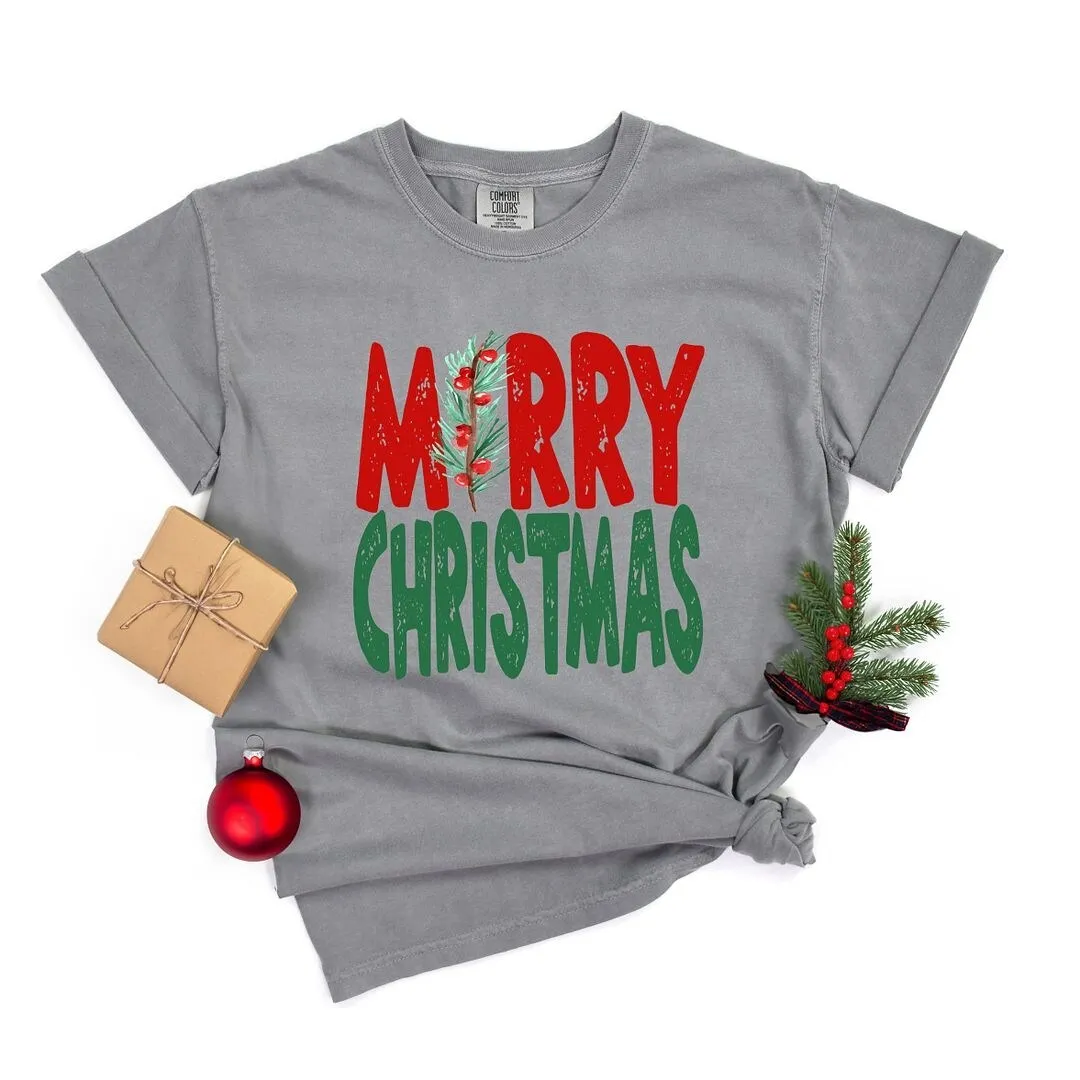 Red And Green Merry Christmas Garment Dyed Tee sold by Zulily