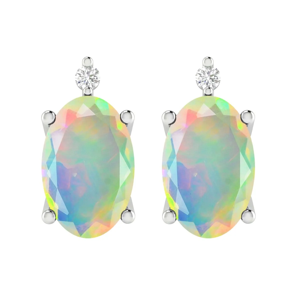 Sterling Silver 0.90Ct Ethiopian Opal and White Diamond Stud Earrings sold by Zulily
