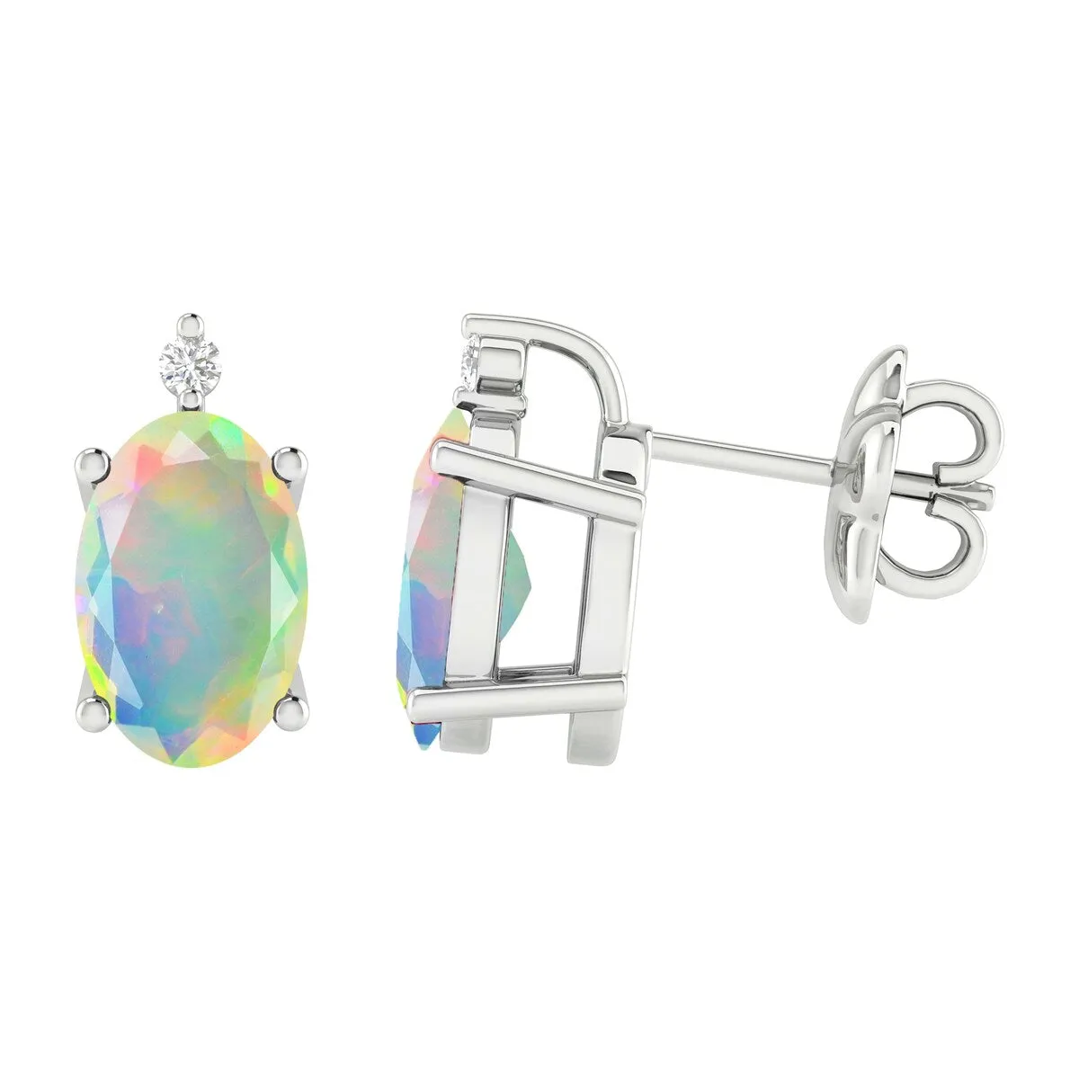 Sterling Silver 0.90Ct Ethiopian Opal and White Diamond Stud Earrings sold by Zulily product image thumbnail 2