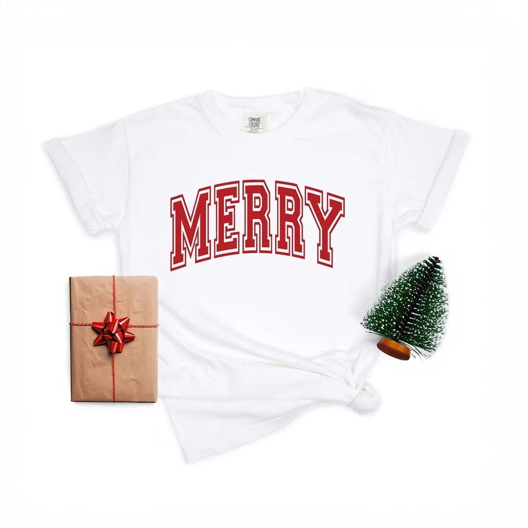 Merry Varsity Thick Outline Garment Dyed Tee sold by Zulily