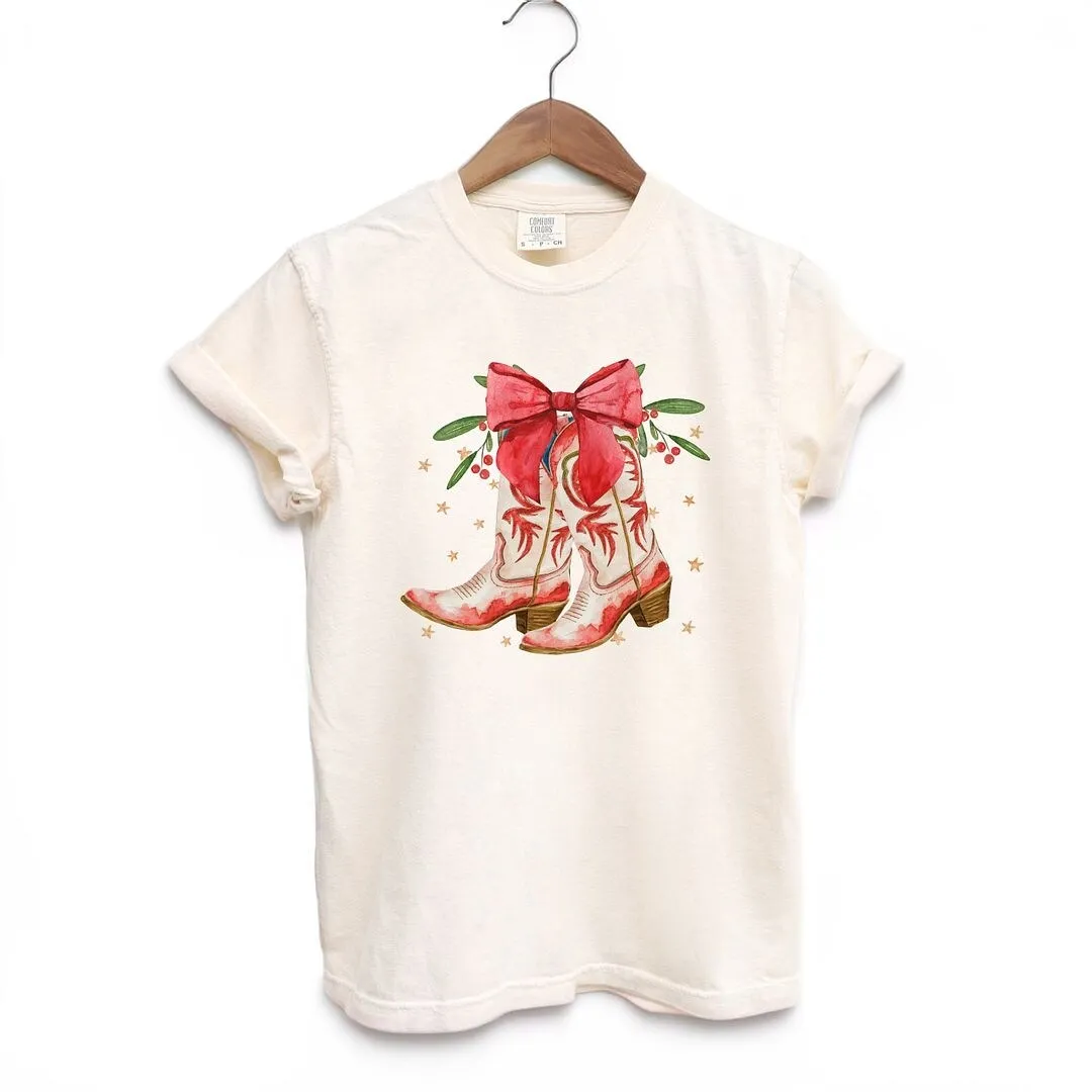 Coquette Cowgirl Christmas Boots Garment Dyed Tee sold by Zulily product image thumbnail 2