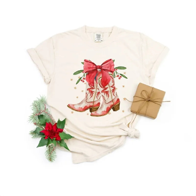 Coquette Cowgirl Christmas Boots Garment Dyed Tee sold by Zulily