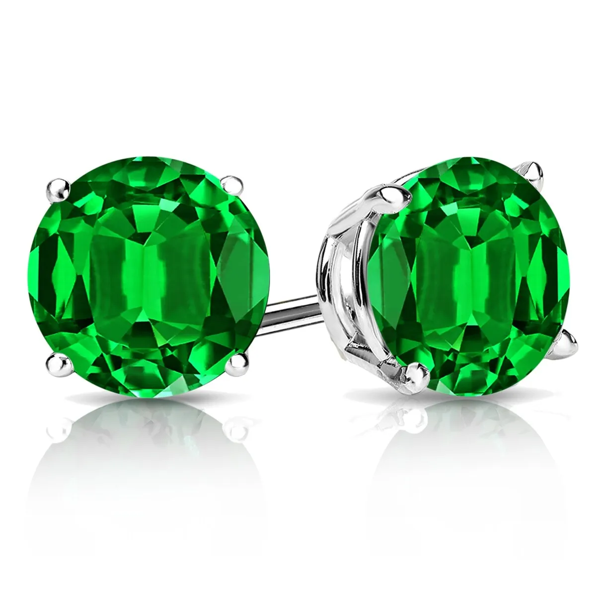 RhythmRocks Sterling Silver Lab Grown Gemstone Round Emerald Stud Earrings 1.00 ct. tgw. 4-Prong Push-Back - Green sold by Zulily product image thumbnail 2