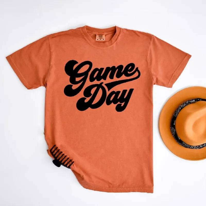 Game Day Retro Puff Print Garment Dyed Tee sold by Zulily
