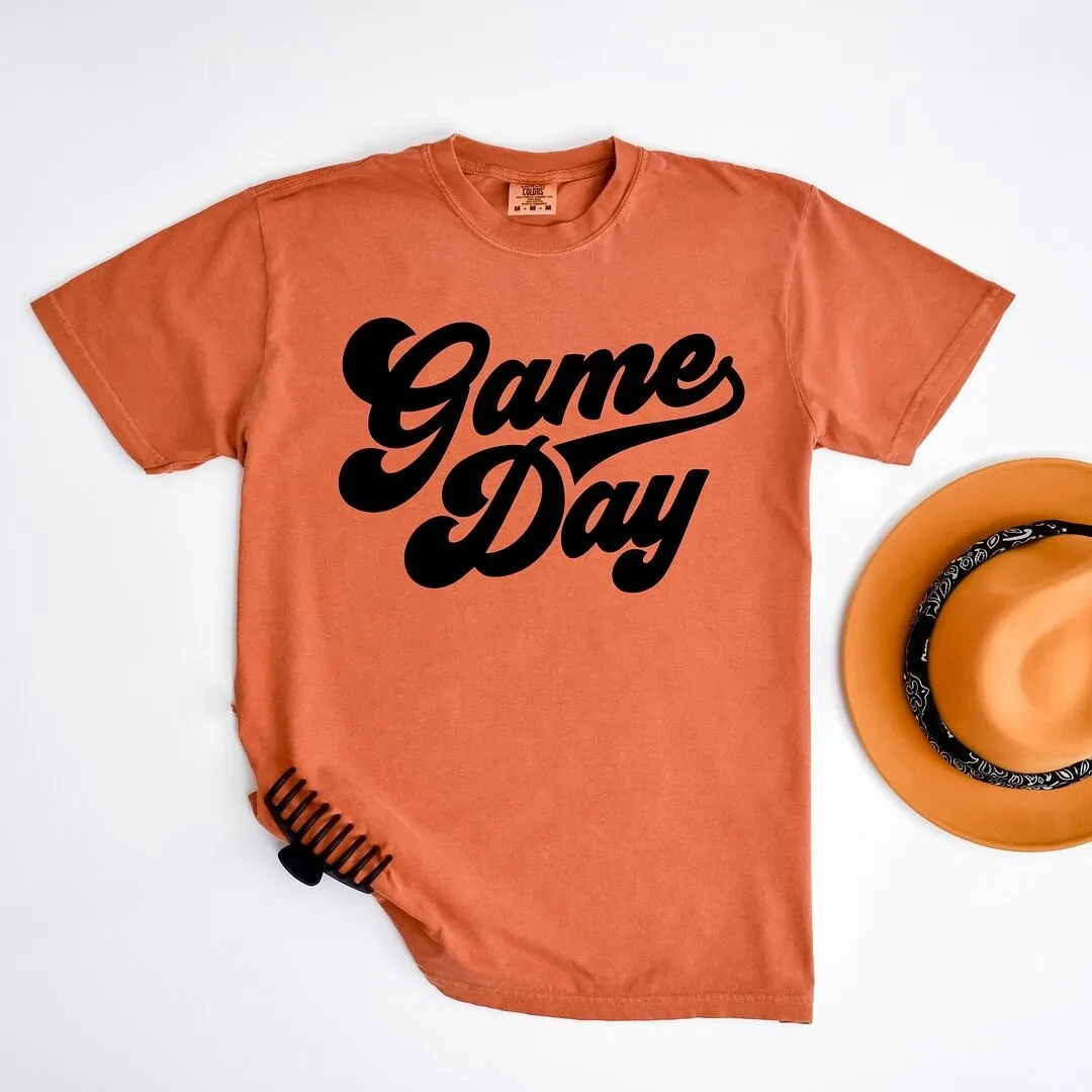 Game Day Retro Puff Print Garment Dyed Tee sold by Zulily