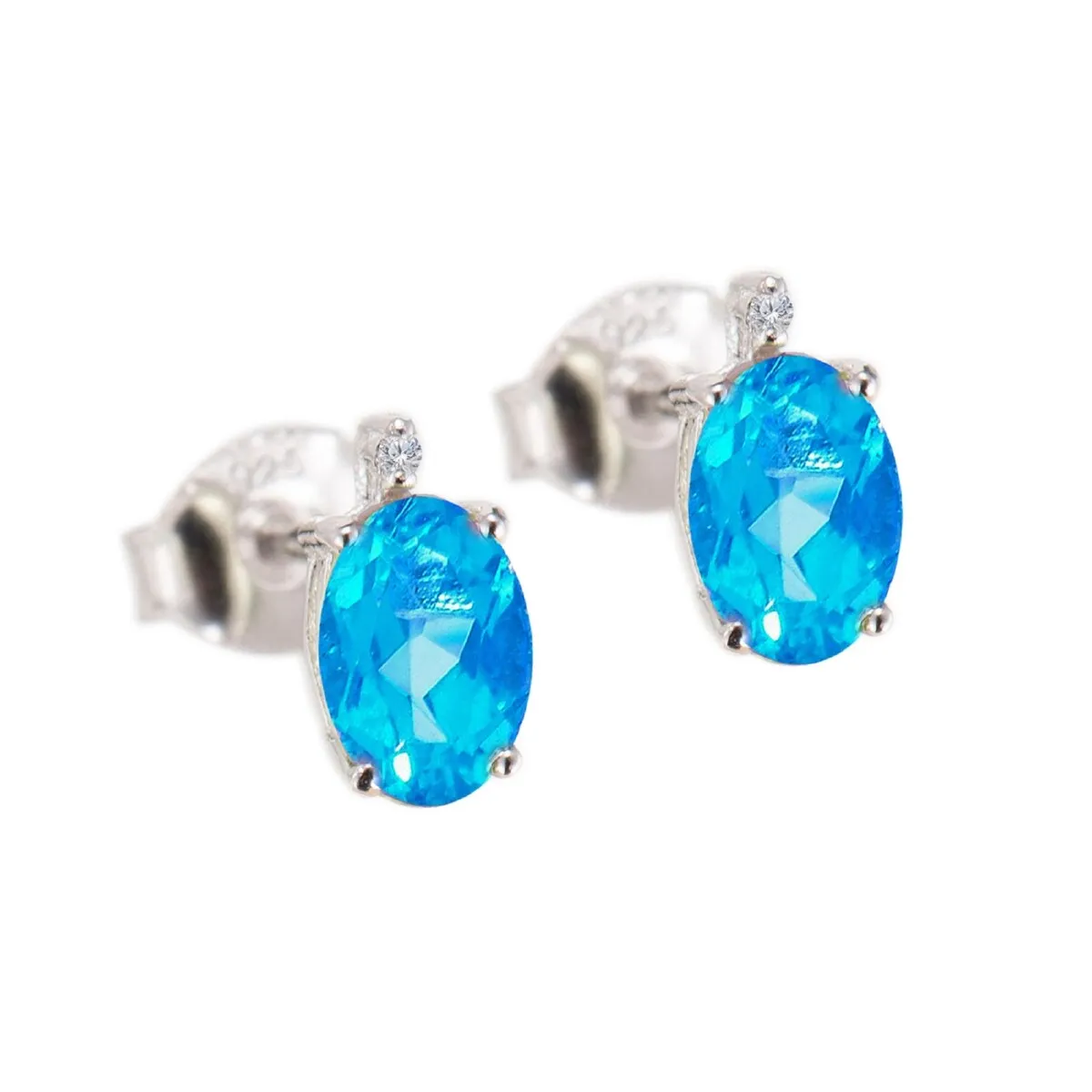 Sterling Silver Blue Topaz and White Diamond Stud Earrings sold by Zulily product image thumbnail 2