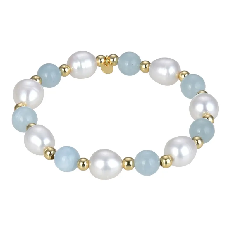 Aquamarine and Freshwater Pearl Beaded Bracelet sold by Zulily