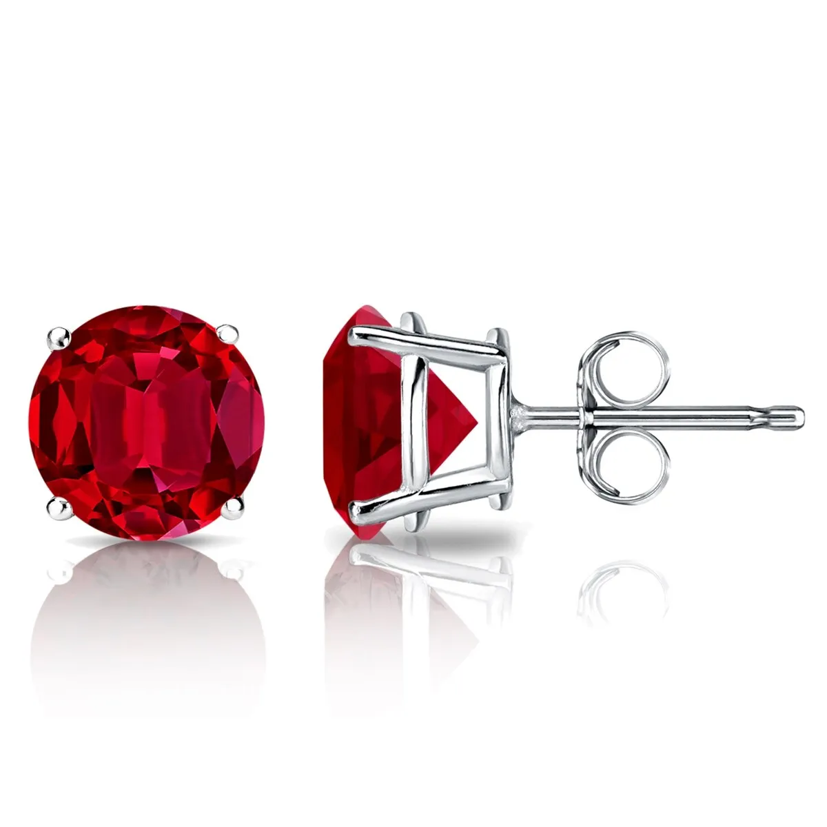 RhythmRocks Sterling Silver Lab Grown Gemstone Round Ruby Stud Earrings 2.00 ct. tgw. 4-Prong Push-Back - Red sold by Zulily product image thumbnail 3