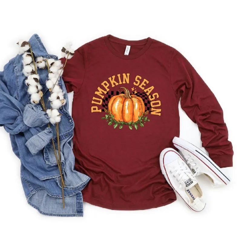 Pumpkin Season Checkered Long Sleeve Tee sold by Zulily
