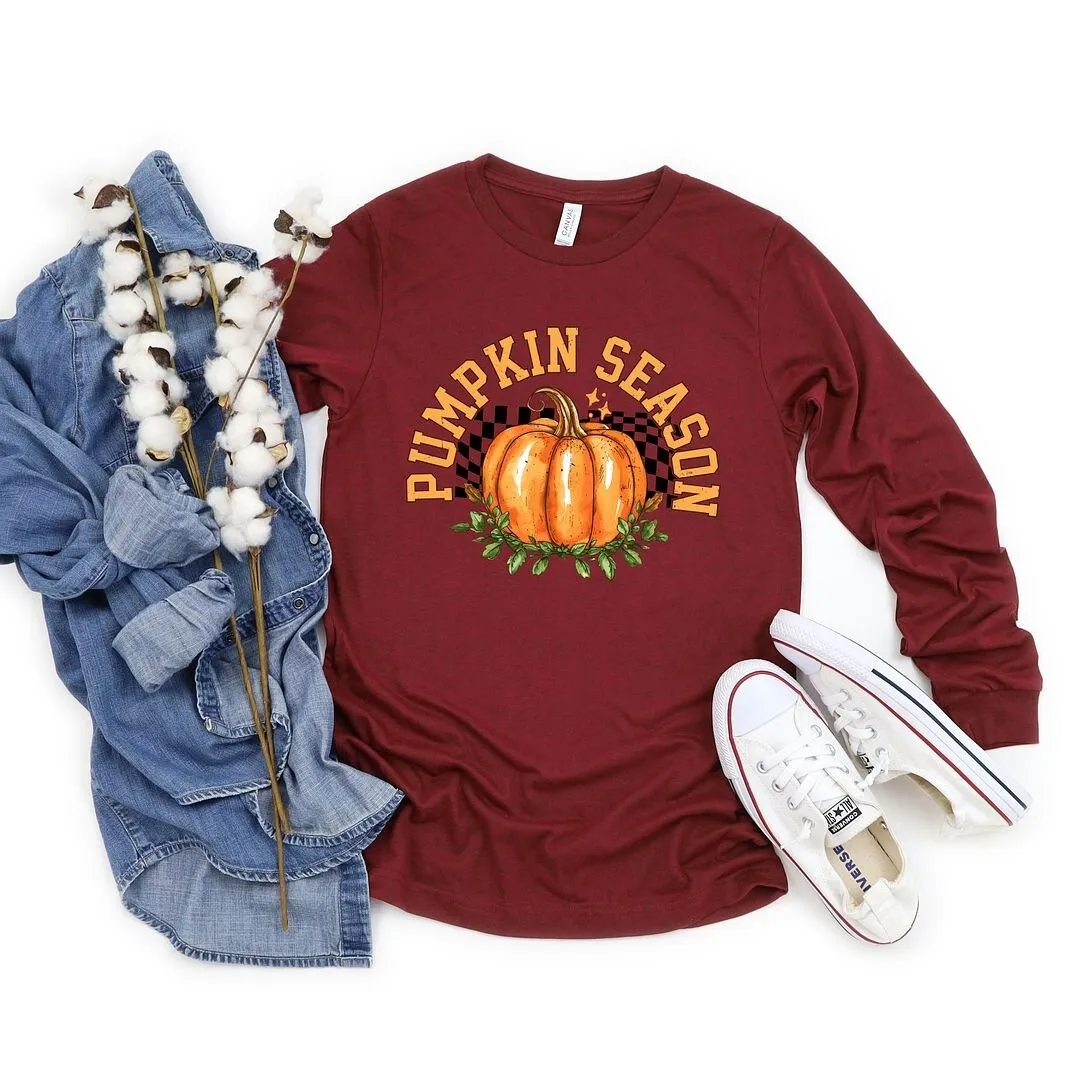 Pumpkin Season Checkered Long Sleeve Tee sold by Zulily