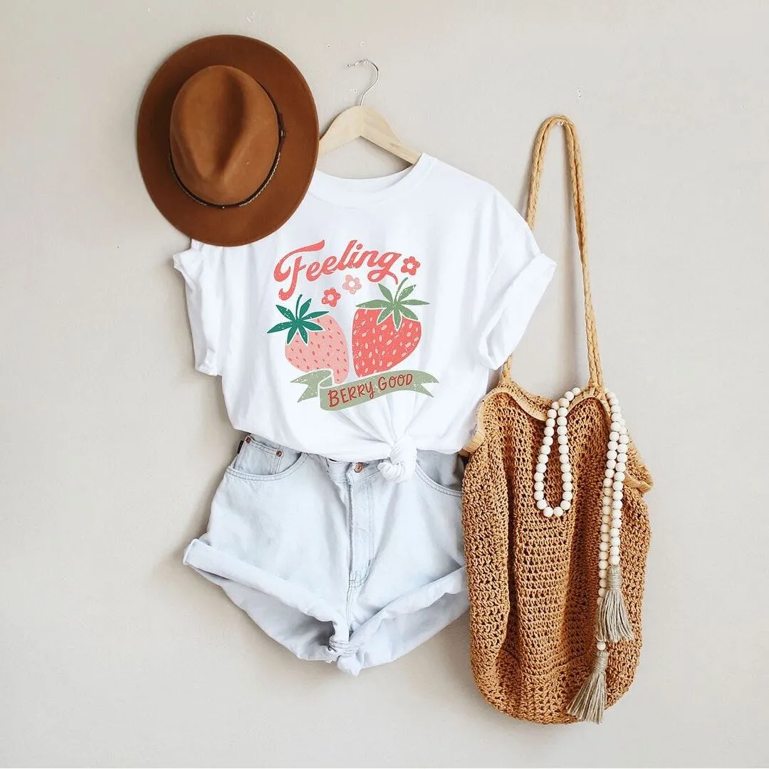 Feeling Berry Good Strawberries Short Sleeve Crewnneck Tee sold by Zulily
