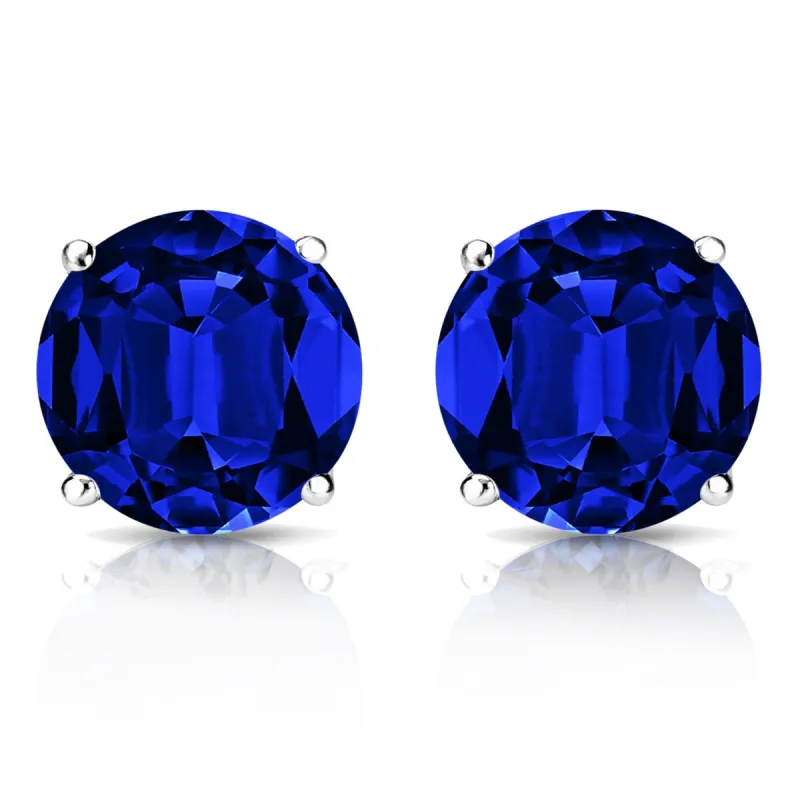 RhythmRocks Sterling Silver Lab Grown Gemstone Round Blue Sapphire Stud Earrings 2.00 ct. tgw. 4-Prong Push-Back sold by Zulily