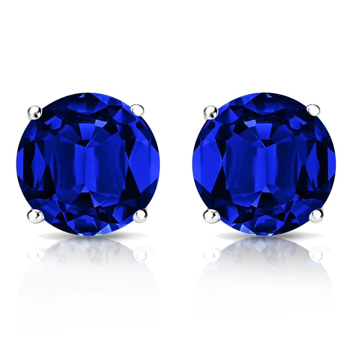 RhythmRocks Sterling Silver Lab Grown Gemstone Round Blue Sapphire Stud Earrings 2.00 ct. tgw. 4-Prong Push-Back sold by Zulily