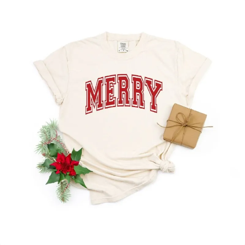 Merry Varsity Thick Outline Garment Dyed Tee sold by Zulily