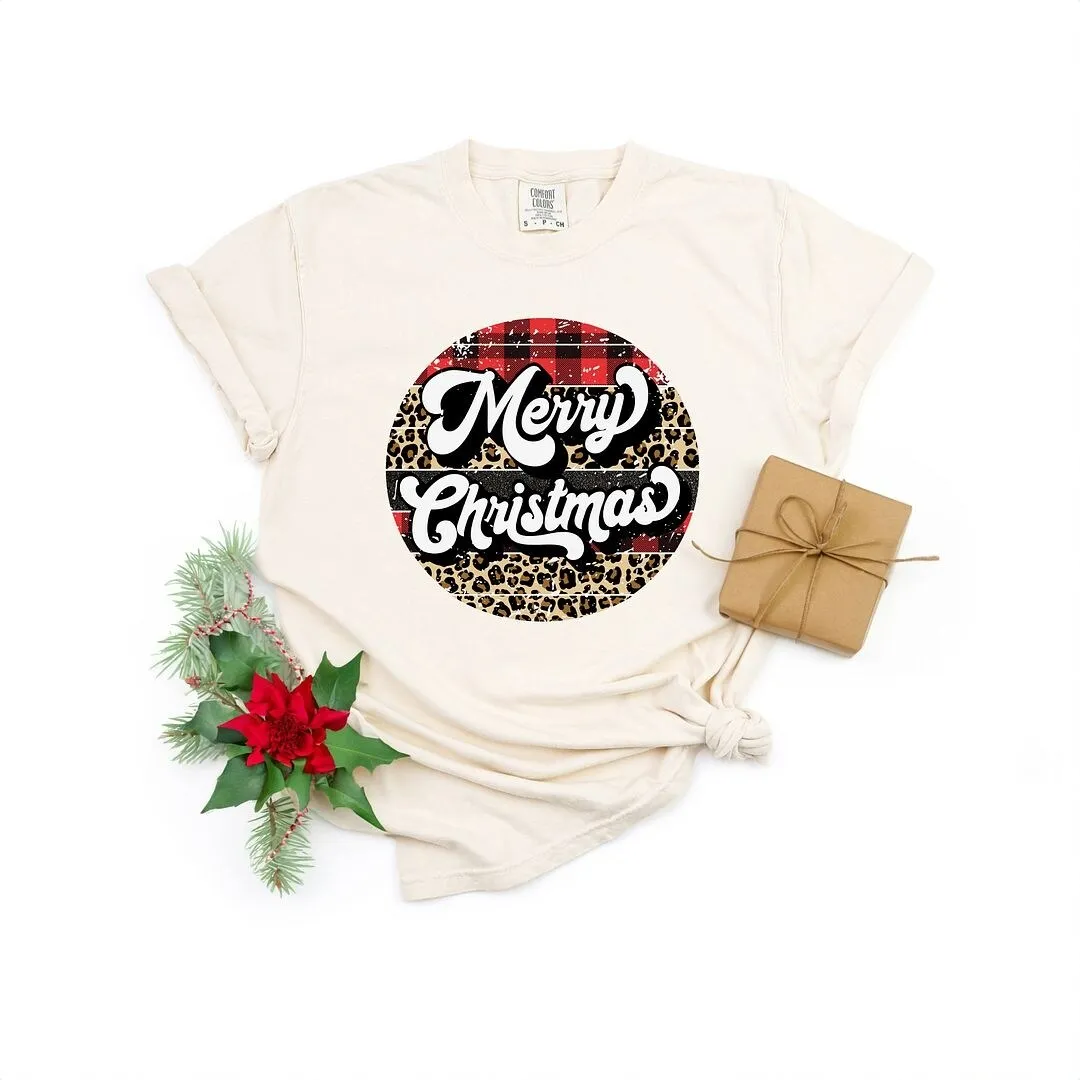 Buffalo Plaid Leopard Merry Christmas Garment Dyed Tee sold by Zulily