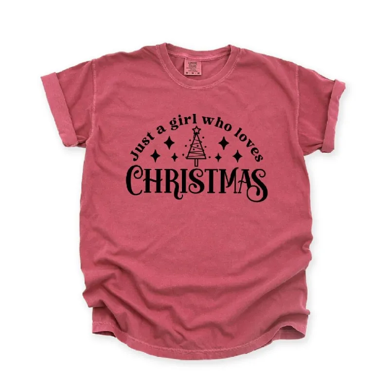 Just A Girl Who Loves Christmas Garment Dyed Tee sold by Zulily