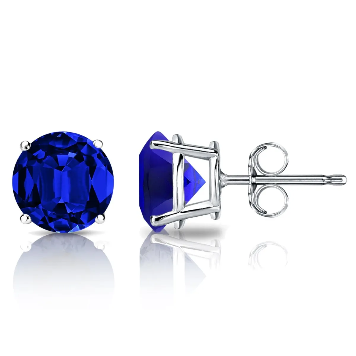 RhythmRocks Sterling Silver Lab Grown Gemstone Round Blue Sapphire Stud Earrings 1.00 ct. tgw. 4-Prong Push-Back sold by Zulily product image thumbnail 3