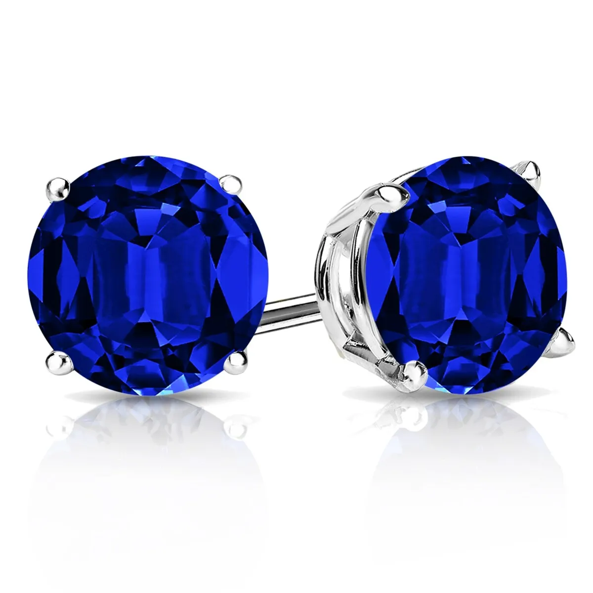 RhythmRocks Sterling Silver Lab Grown Gemstone Round Blue Sapphire Stud Earrings 1.00 ct. tgw. 4-Prong Push-Back sold by Zulily
