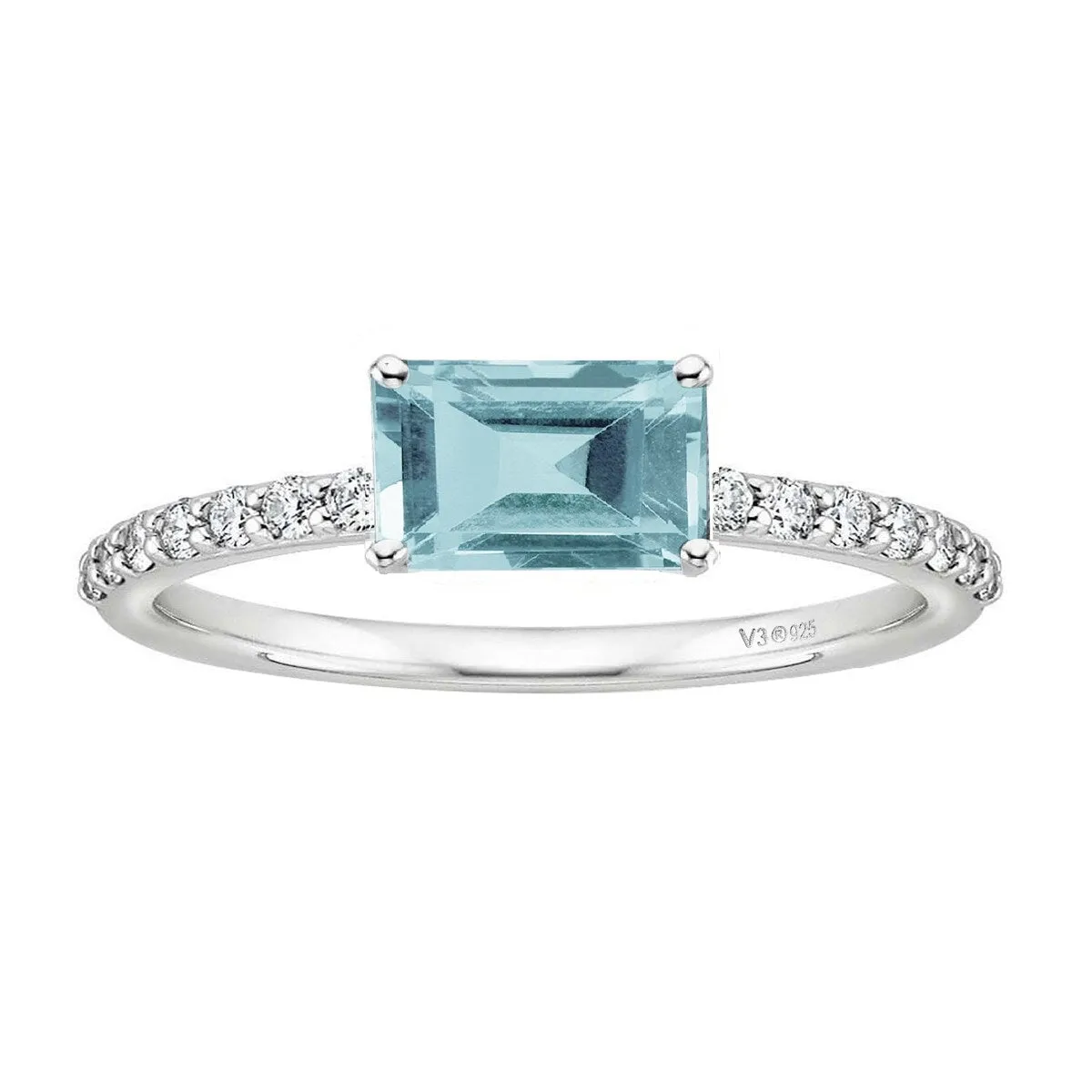 Sterling Silver Natural Aquamarine and White Topaz Engagement Ring sold by Zulily