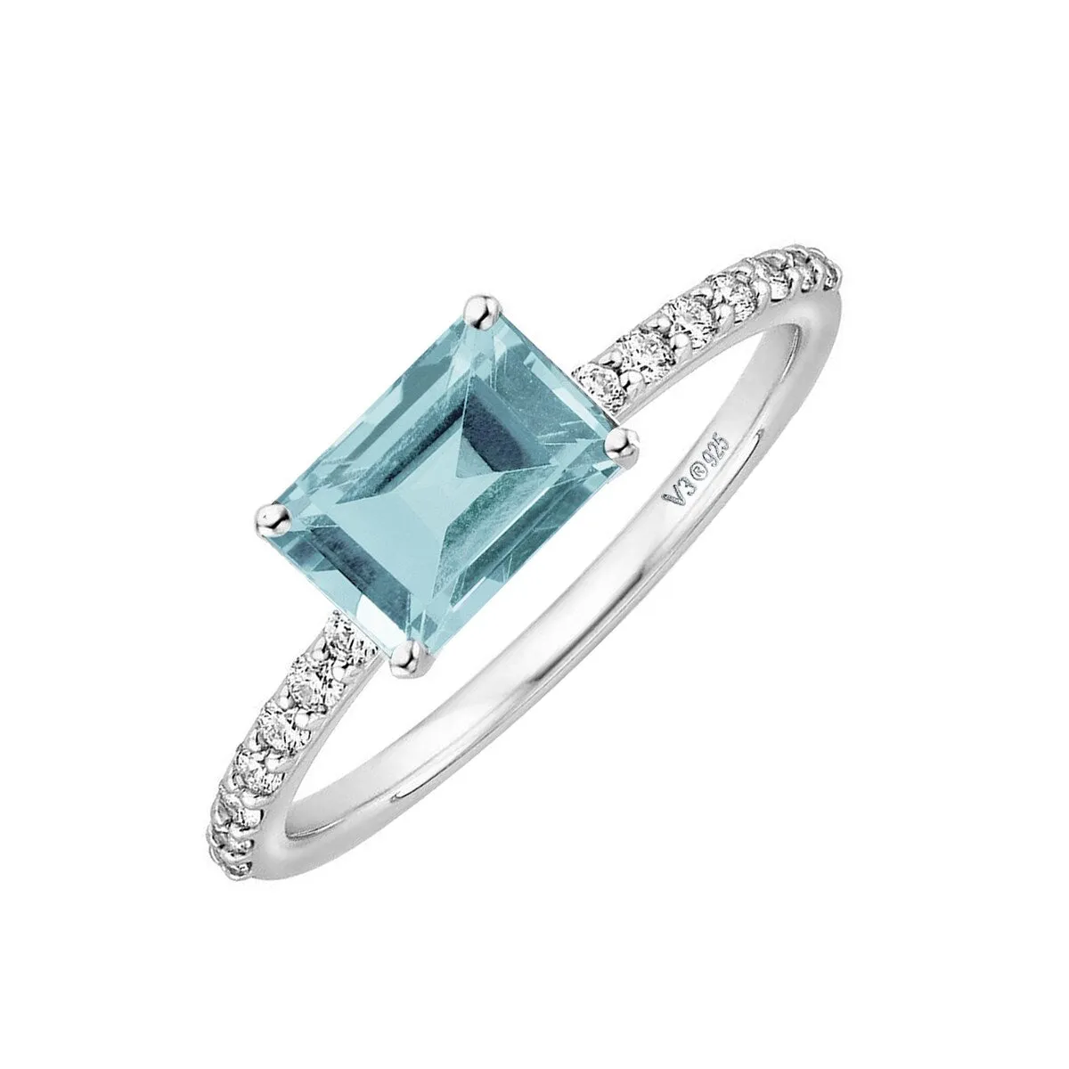 Sterling Silver Natural Aquamarine and White Topaz Engagement Ring sold by Zulily product image thumbnail 2