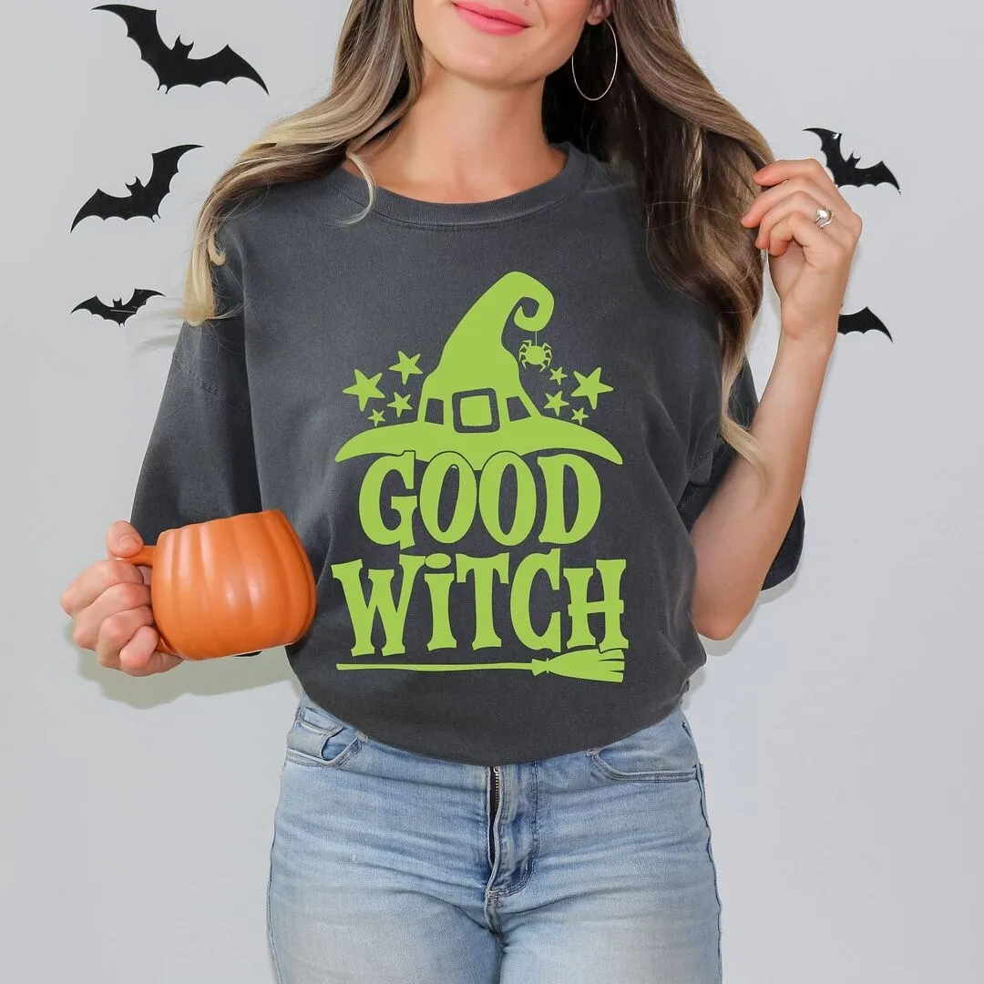 Good Witch Broom Garment Dyed Tee sold by Zulily