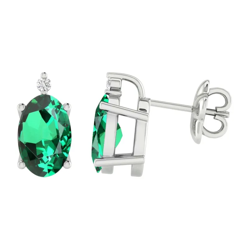 Sterling Silver 0.80Ct Emerald and White Diamond Stud Earrings sold by Zulily