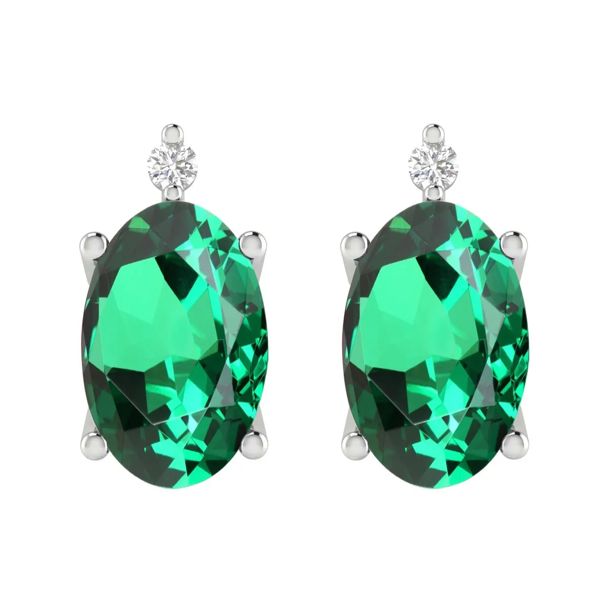 Sterling Silver 0.80Ct Emerald and White Diamond Stud Earrings sold by Zulily product image thumbnail 2